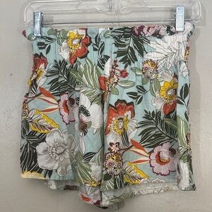 Etiquette Clothiers High Waist Floral Shorts - Green and Red